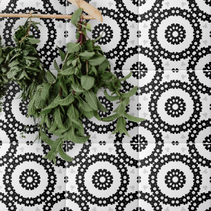 Monokrom folkmosaik Geometric Mönster Kakelplatta