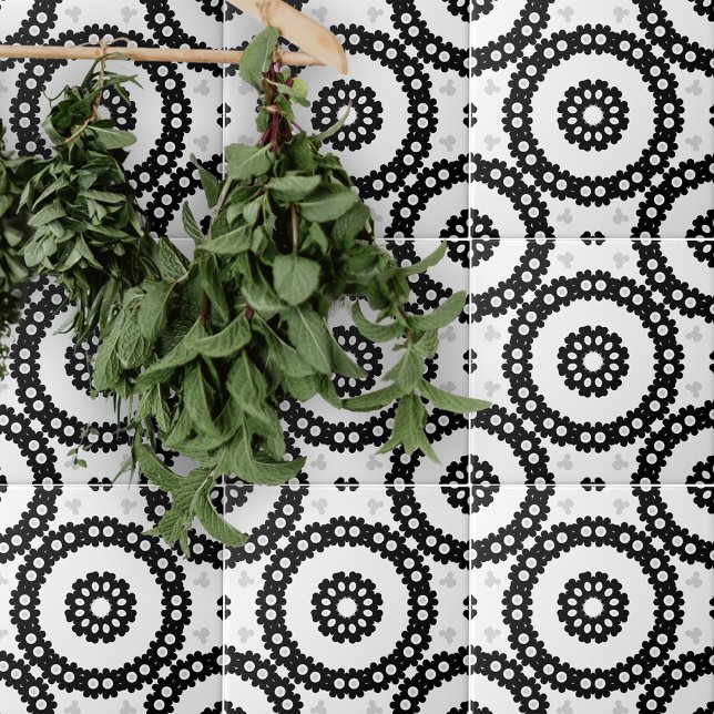 Monokrom folkmosaik Geometric Mönster Kakelplatta (Skapare uppladdad)