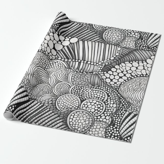 Monokrom geometrisk abstrakt linjekonst mönster presentpapper (Utrullad)