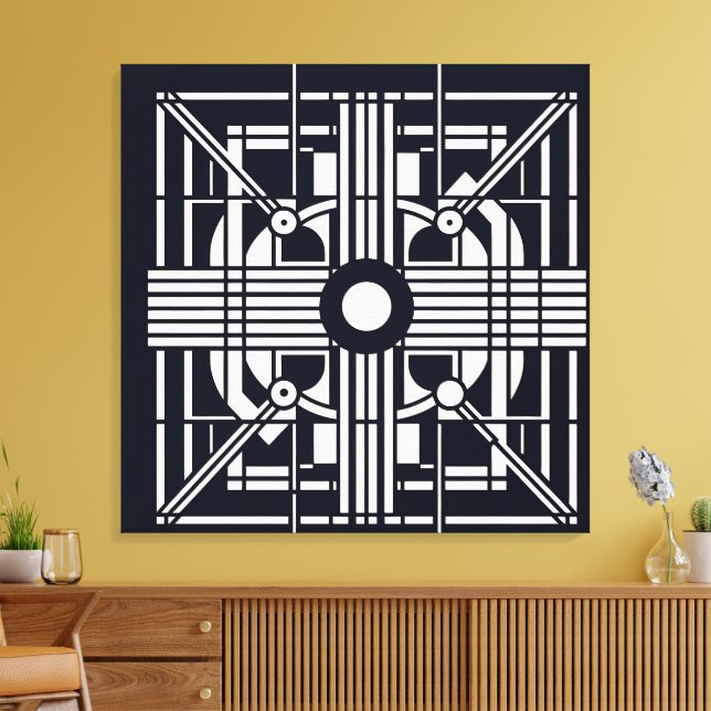 Monokrom geometrisk symmetri - Abstrakt Line & Ci Canvastryck (Insitu (Vardagsrum))