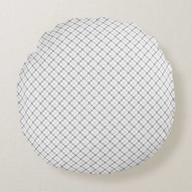 Monokrom geometrisk textur|Sömlös diamantlook Rund Kudde (Framsidan)