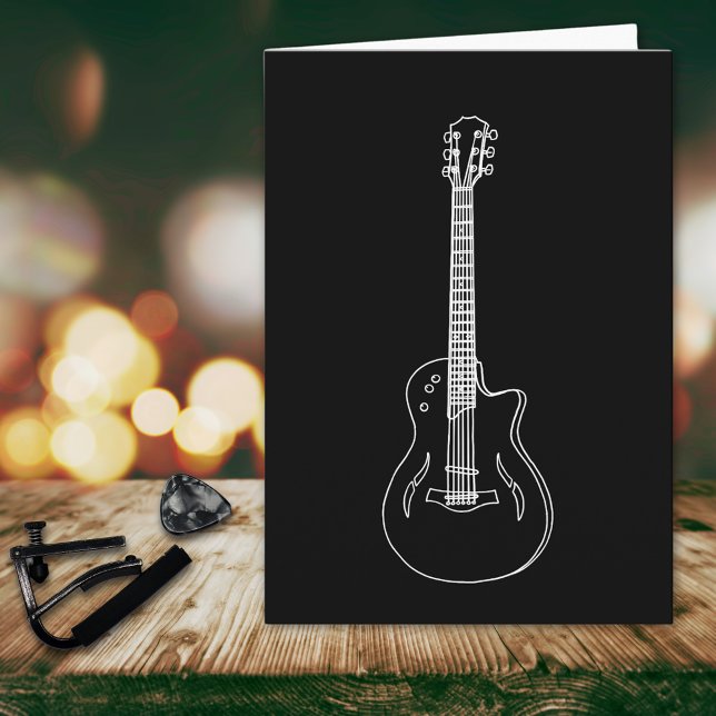 Monokrom Gitarr Enkel Teckning Födelsedag Kort (Monochrome guitar simple line art modern birthday greeting card guitarist musician music teacher)