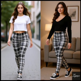 Monokrom Grå Svart Vit Tartan Rutig Leggings