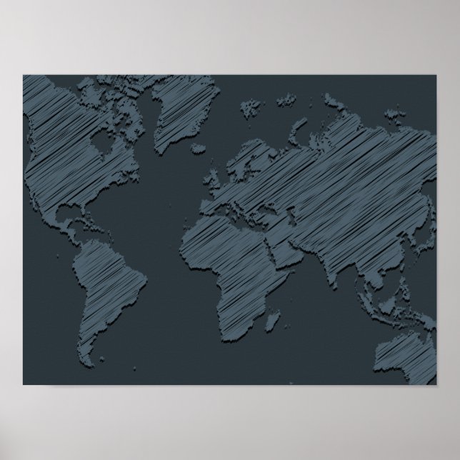 Monokrom Grått-minimalistisk världskarta Poster (Framsidan)