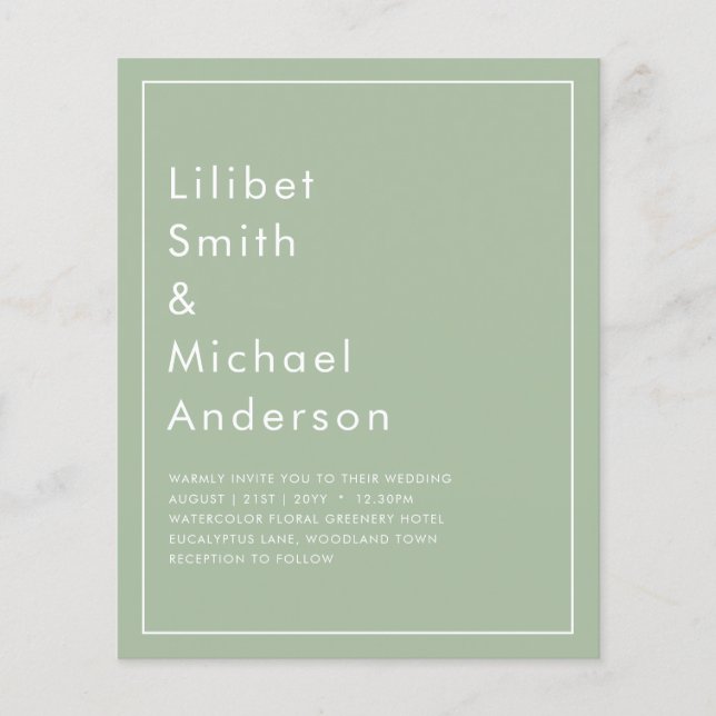 Monokrom Grönt för BUDGET Bröllop Sage Apple-fil Flygblad (Framsidan)