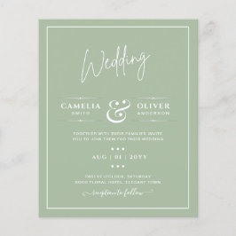 Monokrom Grönt för BUDGET Bröllop Sage Apple-fil Flygblad