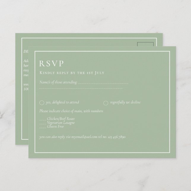 Monokrom Grönt för BUDGET Bröllop Sage Apple-fil Vykort (Fram/baksida)