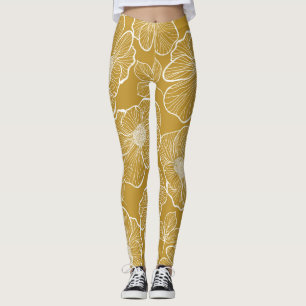 Monokrom Guld Blommigt: Abstrakt utan sömn Leggings