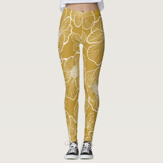 Monokrom Guld Blommigt: Abstrakt utan sömn Leggings