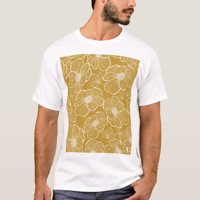 Monokrom Guld Blommigt: Abstrakt utan sömn T Shirt (Framsida)