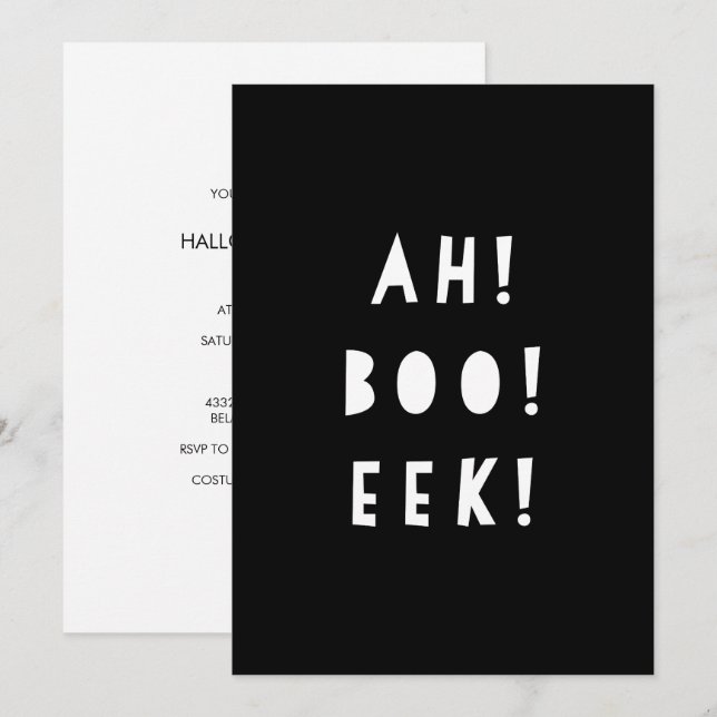 Monokrom Halloween-inbjudan | JA! Inbjudningar (Fram/baksida)