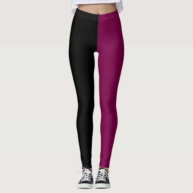 Monokrom Halv Svart Halv Magenta Leggings (Framsida)