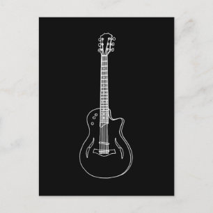 Monokrom Halvakustisk Gitarr Linjeteckning Vykort