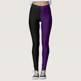 Monokrom Halvt Svart Halvt Djup Lila Leggings
