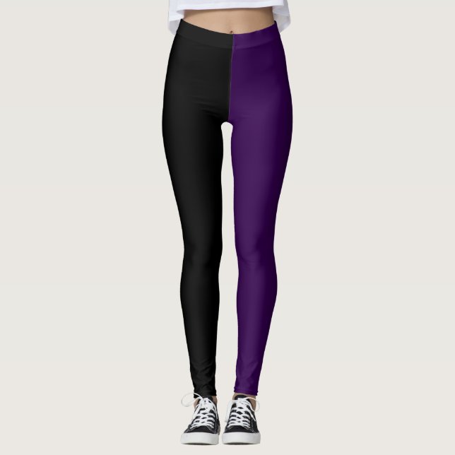 Monokrom Halvt Svart Halvt Djup Lila Leggings (Framsida)
