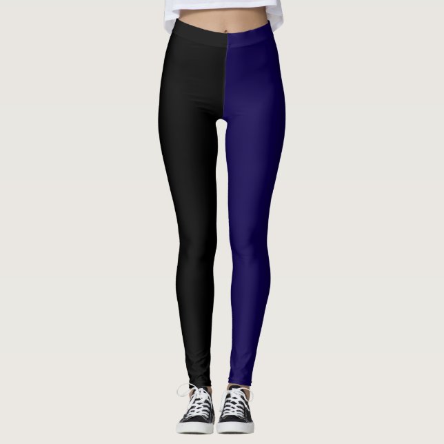 Monokrom Halvt Svart Halvt Djupblått Leggings (Framsida)