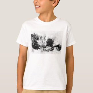 Monokrom illustration av Notre-Dame-katedralen T Shirt