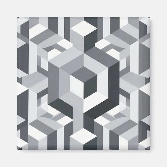 Monokrom Isometrisk Kubmönster Magnet (Framsidan)