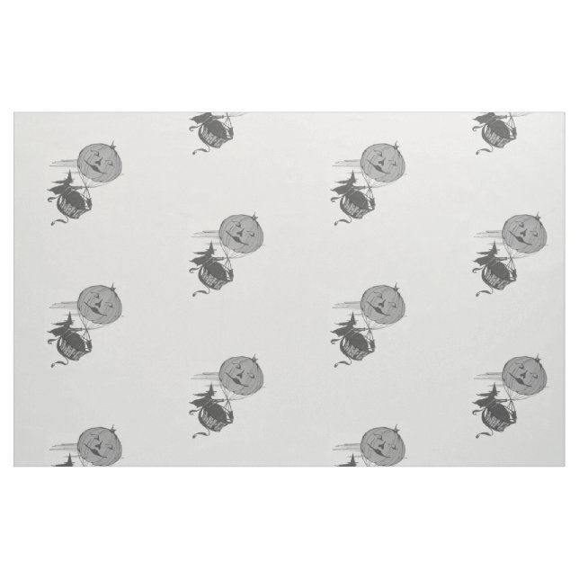 Monokrom Jack O' Lantern Pumpkin Luft Balloon Tyg (Fat Quarter)