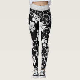 Monokrom japansk blommigt leggings