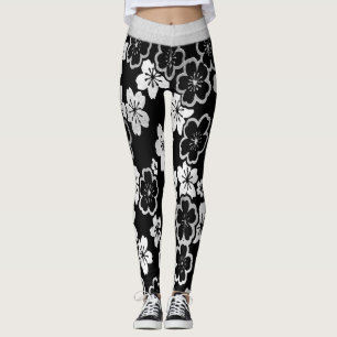 Monokrom japansk blommigt leggings