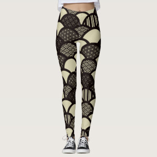 Monokrom japansk geometrisk vinkarare mönster leggings