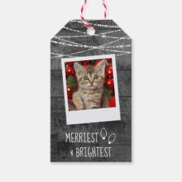 Monokrom julfoto Ljus Rustic 2-sidig foto Presentetikett