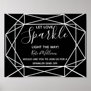 Monokrom kristallgeosparkler som sänder från bröll poster