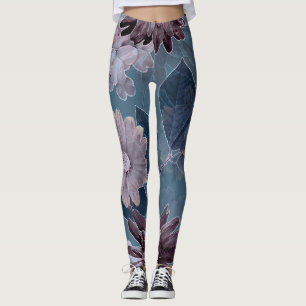 Monokrom Lila: Blommigt Vattenfärg Sömlös Leggings