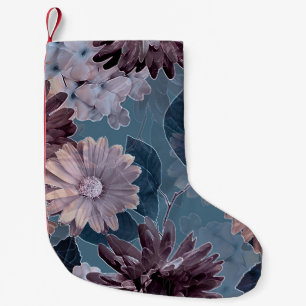 Monokrom Lila: Blommigt Vattenfärg Sömlös Liten Julstrumpa