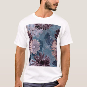 Monokrom Lila: Blommigt Vattenfärg Sömlös T Shirt