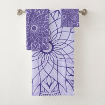 Monokrom Lila Mandala Bath Towels-uppsättning
