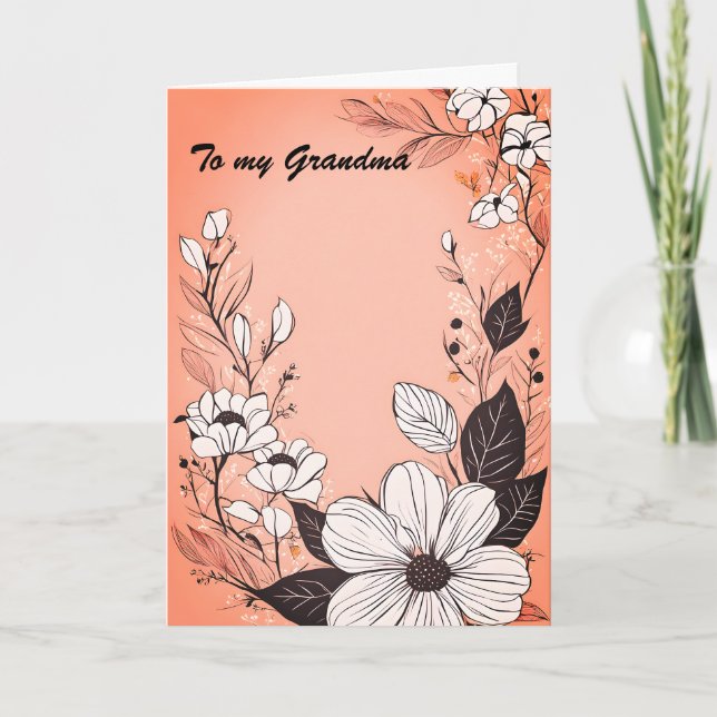 Monokrom Linjekrans på korallfärgad mors dag Helgkort (Framsida)