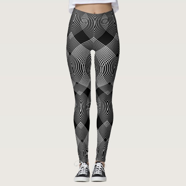 Monokrom Linjer: Texturerad abstrakt design Leggings (Framsida)