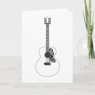 Monokrom Linjeteckning Akustisk Gitarr Konst Musik Kort