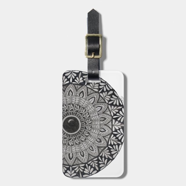 Monokrom mandala-design resväskemärke bagagebricka (Vertikal Framsida)