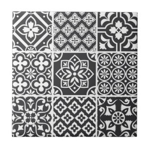 Monokrom Medelhavet Azulejo Majolica Mosaic Kakelplatta