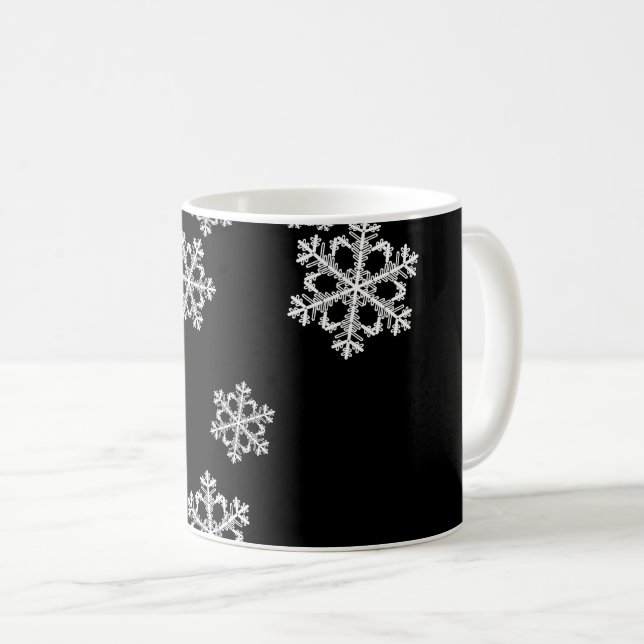 Monokrom minimal snöflammande jul Mönster Kaffemugg (Framsida höger)