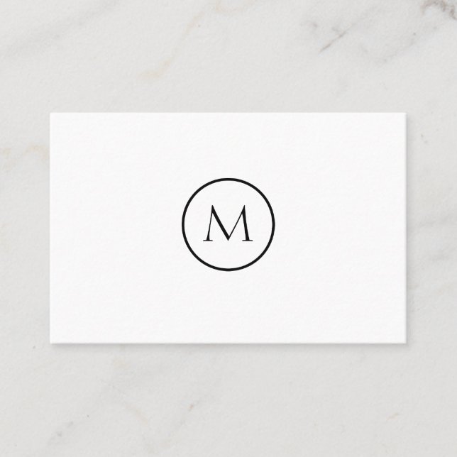 Monokrom Minimalist Monogrammed vitbakgrund Visitkort (Framsida)