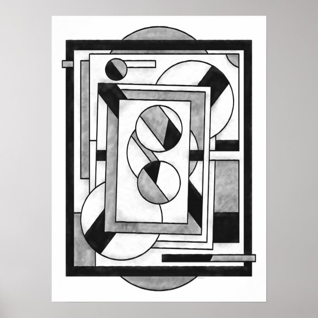 Monokrom Modern Geometrisk Abstraktion Poster (Framsidan)