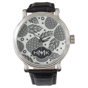 Monokrom Monogram för ananas Armbandsur