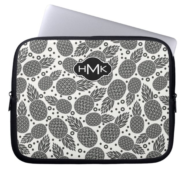 Monokrom Monogram för ananas | Laptop Sleeve (Framsidan)