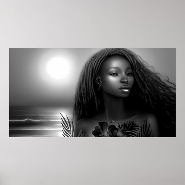 Monokrom monokrom afrikansk moonlight strand poster (Framsidan)