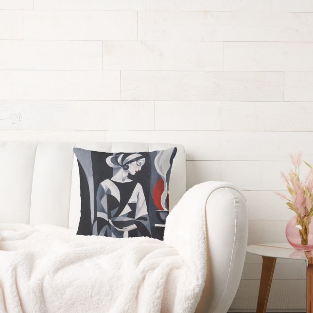 Monokrom Mystisk Kvinna Art Deco Kudd Kudde (Soffa)