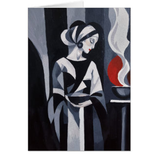 Monokrom Mystisk Kvinna Art Deco Lyckönskningskort Hälsningskort