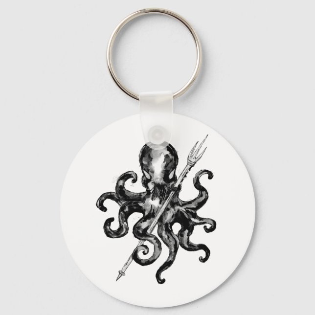 Monokrom oktopus med Trident Nyckelring (Framsida)
