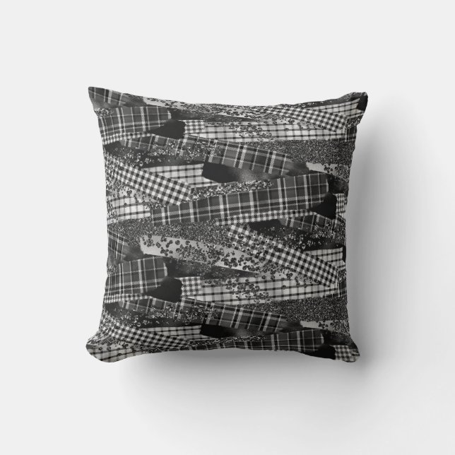 Monokrom patchworkaccent kudde (Framsida)