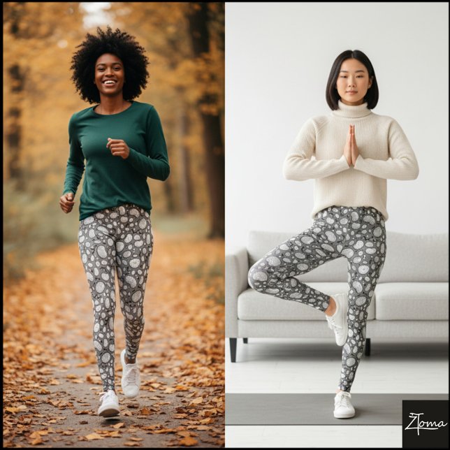 Monokrom Pebble Bean Ekologisk Doodle Mönster Leggings (Skapare uppladdad)