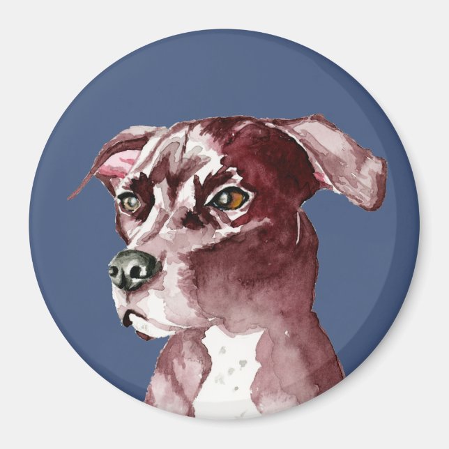 Monokrom Pit Bull Dog Vattenfärgmålning Magnet (Framsidan)