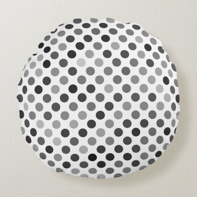Monokrom Polka Dot Mönster (svarta och vita pricka Rund Kudde (Framsidan)